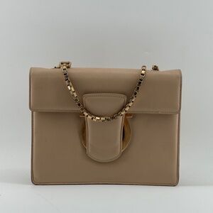 Salvatore Ferragamo Leather Shoulder Bag – Nude Beige with Gold Chain